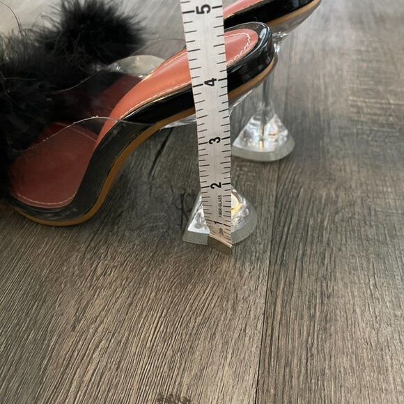 Amina Muaddi Style Feather Trim Slide Sandals Size 36 - Picture 9 of 12